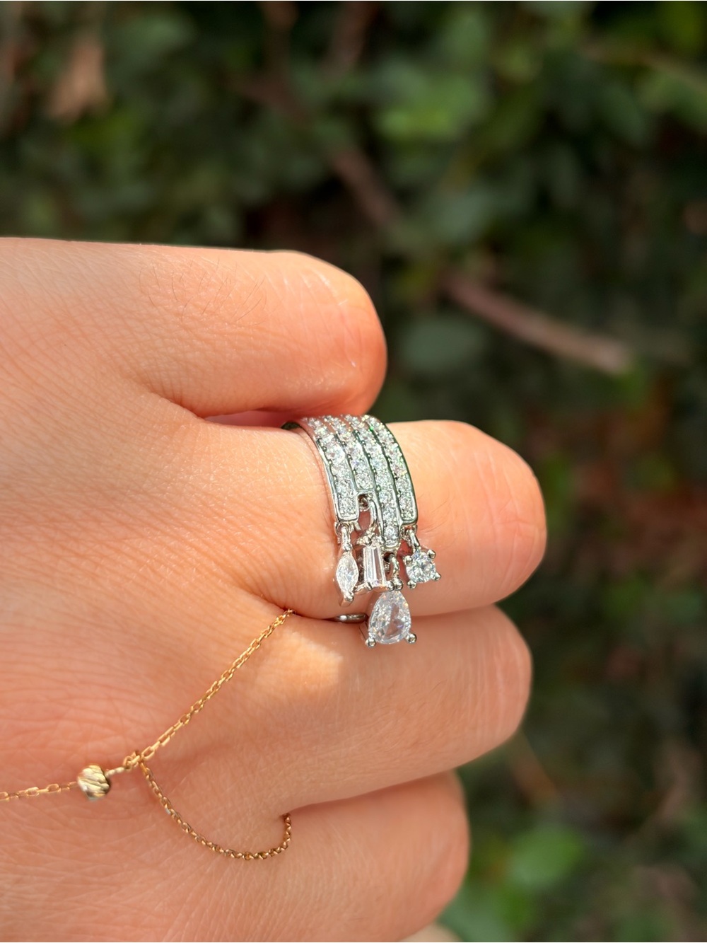 Silver Crystal Multi-Row Accent Ring - Bride Jewelry - Picture 5 of 9